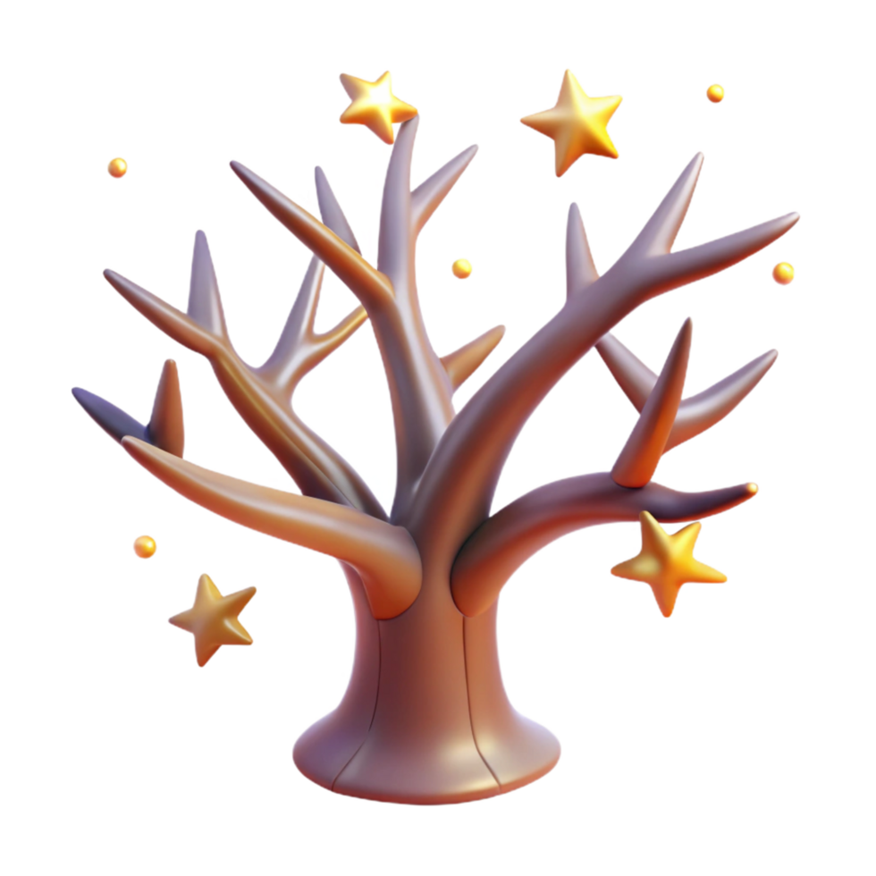 Three Dimensional Render of a Starry Tree in a Majestic Scene of Enchantment png
