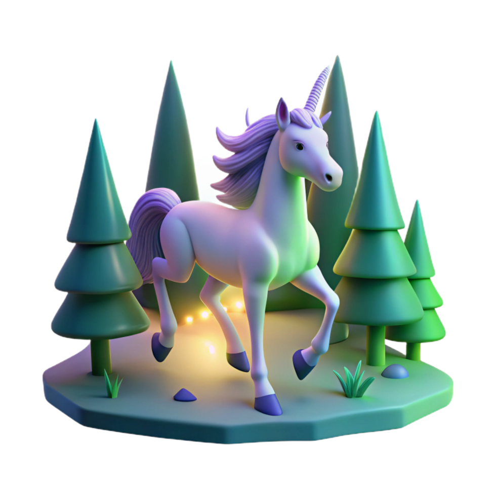Magical Unicorn in Forest in a Whimsical Three Dimensional Scene of Enchantment png