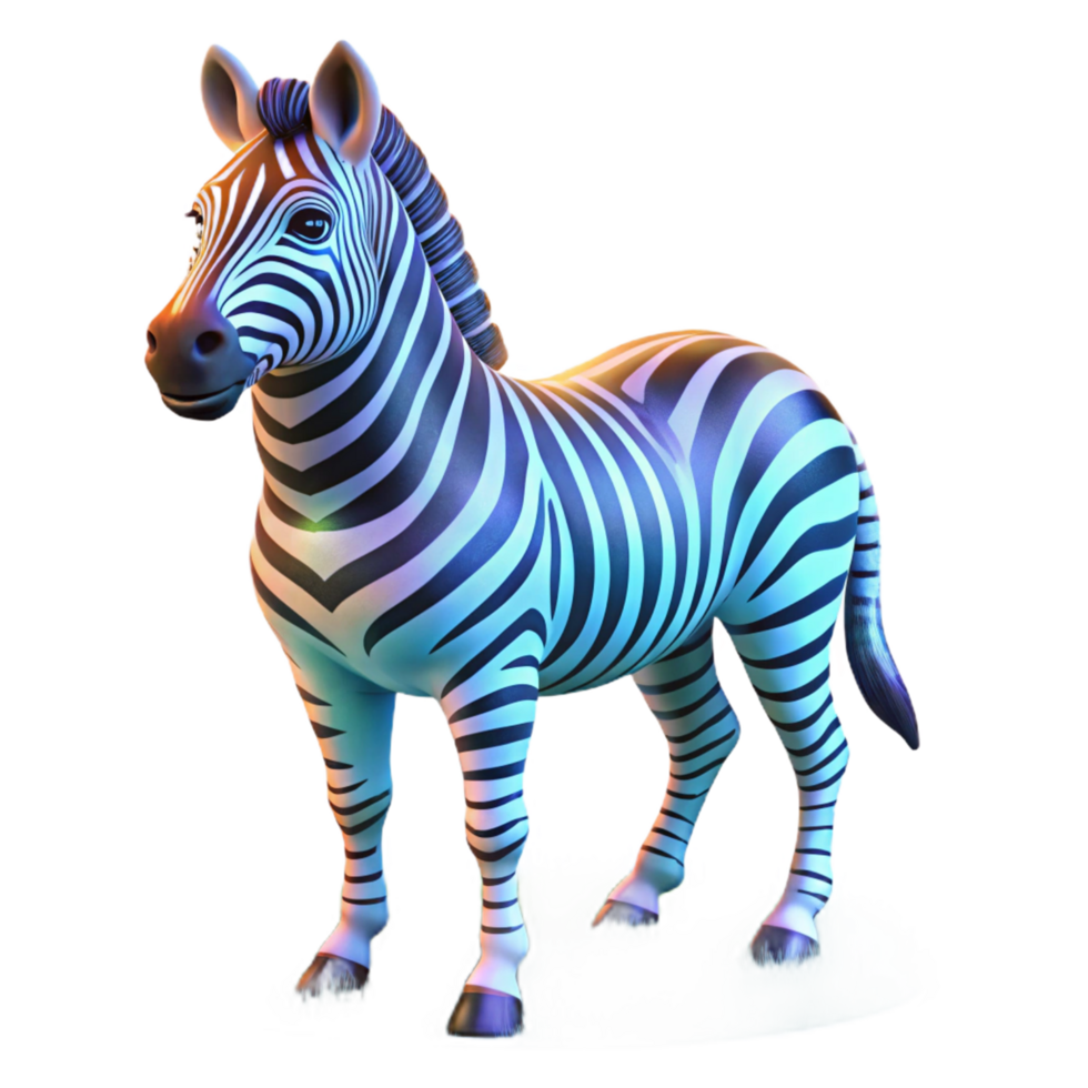 Cute Zebra 3D Render An adorable zebra navigating the digital jungle, captured in a stunning three-dimensional render. png