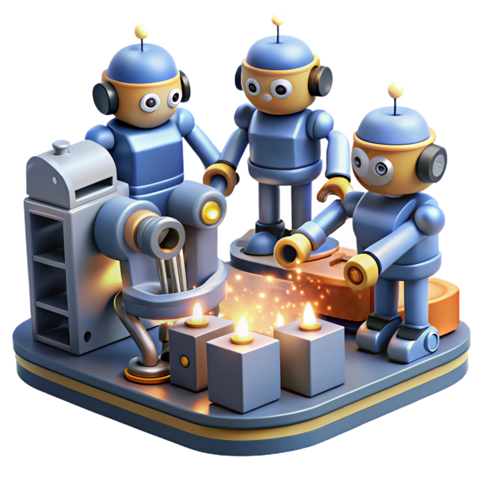 Robots Candlelight Automation Innovation A dynamic scene of robots navigating a world illuminated by candlelight, capturing the essence of innovation. png
