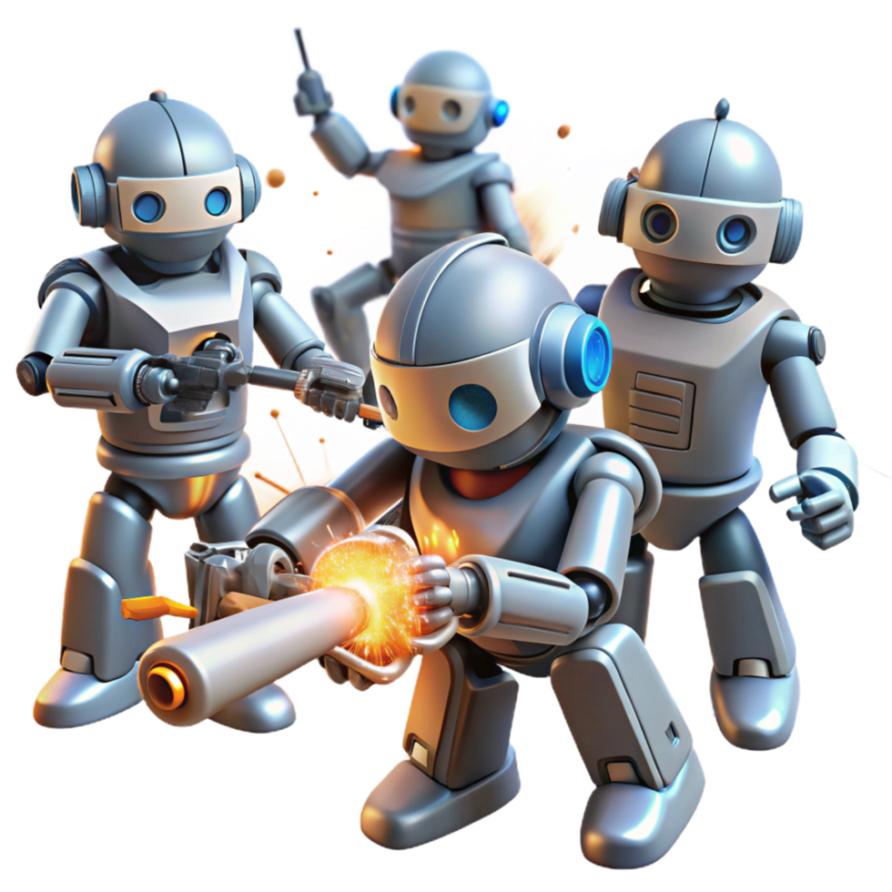 Robot Team Action in a Futuristic Three Dimensional Scene of Innovation png