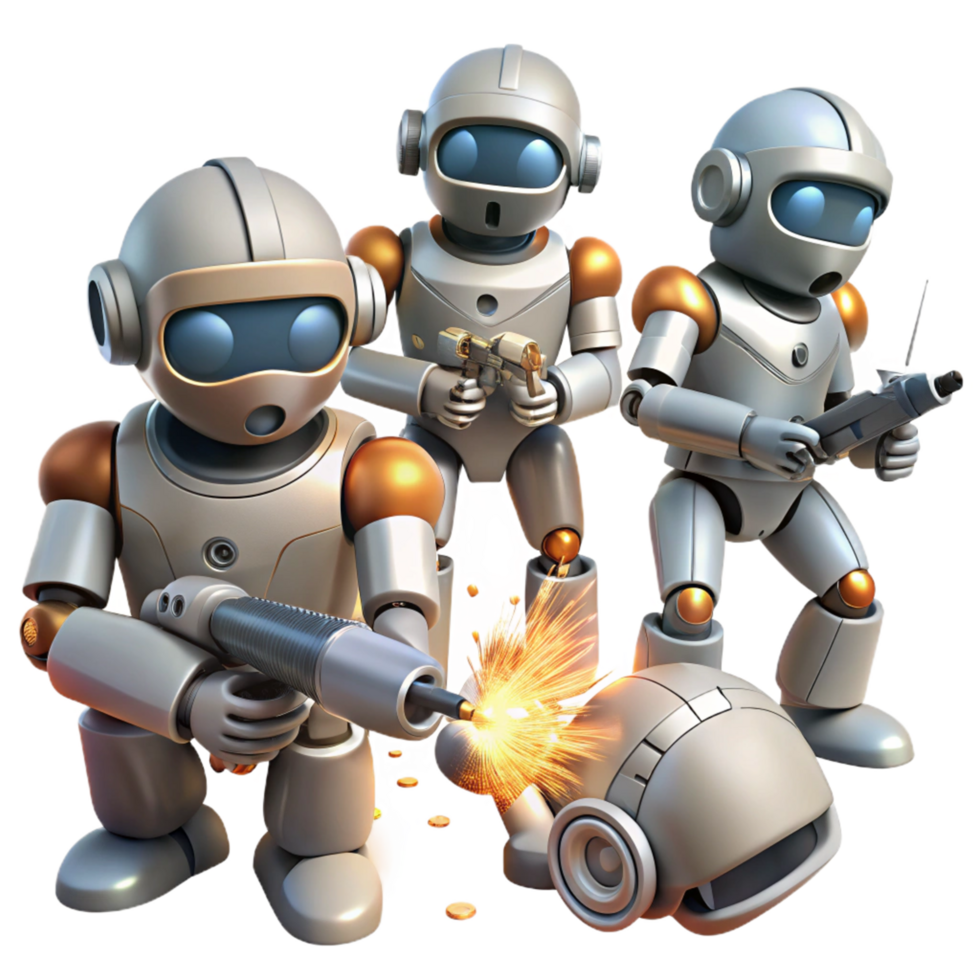 Robots Welding a Futuristic Machine in a Visionary Three Dimensional Scene of Innovation png