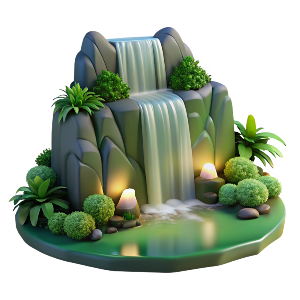 Serene Waterfall Landscape - A tranquil depiction of a waterfall landscape capturing its natural beauty and serene atmosphere png