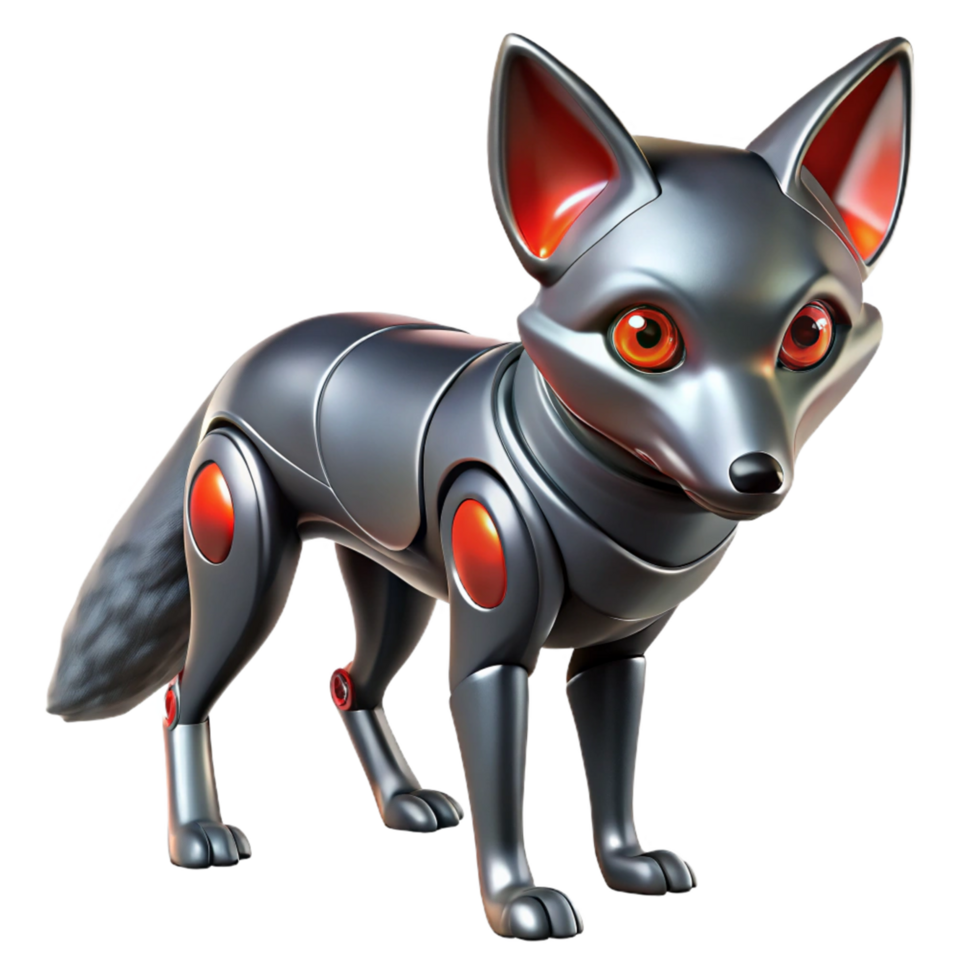 Robotic Fox Metal Canine Design A futuristic fox crafted as a robotic design, navigating the digital forest with precision. png