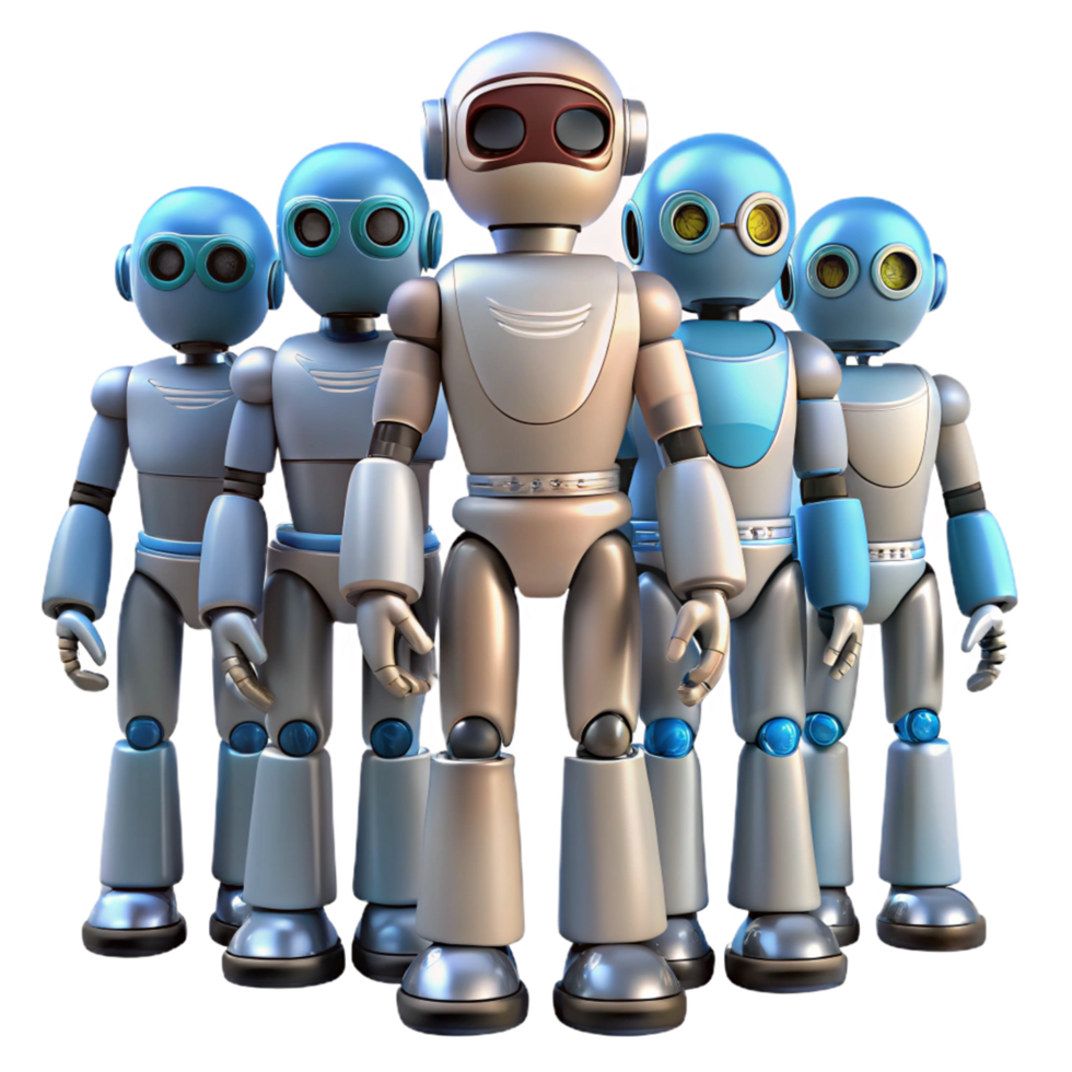 Team of Robots in an Artificial Intelligence Collaboration with Futuristic Design and Dynamic Action png