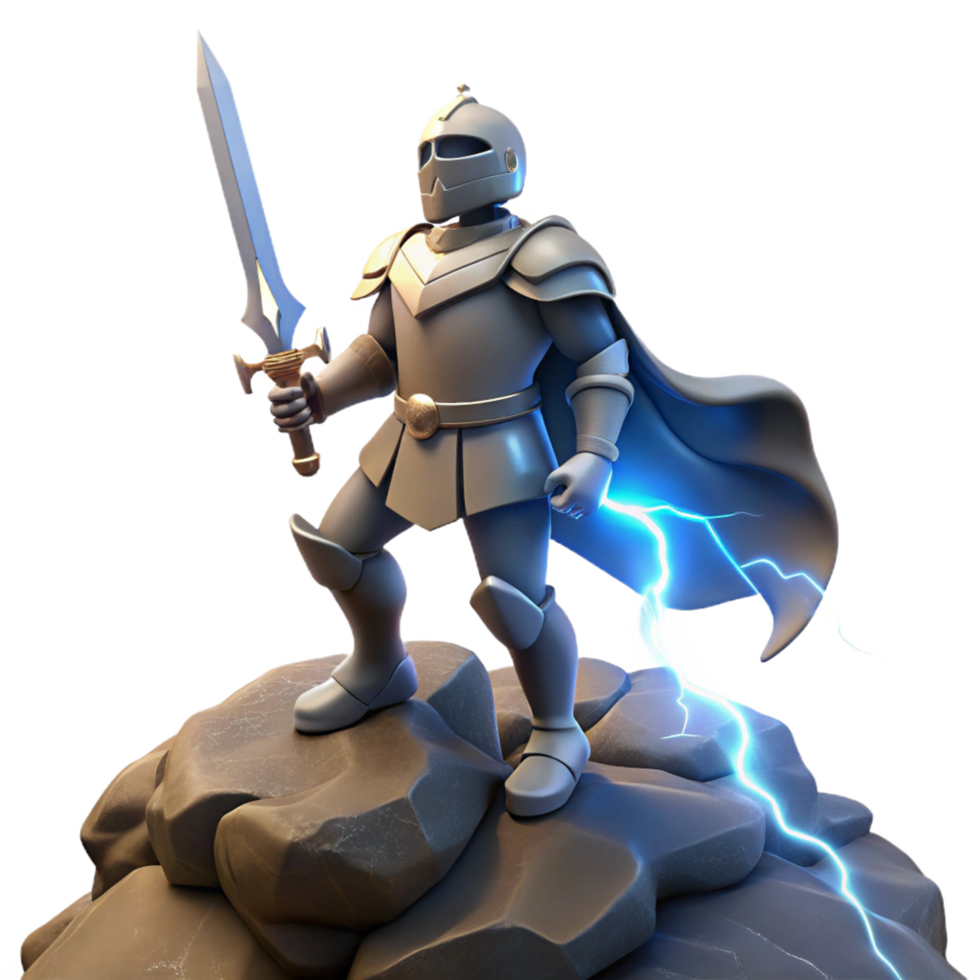 Knight Sword Rocks Lightning Fantasy - A dynamic depiction of a knight with a sword amidst rocks and lightning capturing the essence of fantasy and adventure png