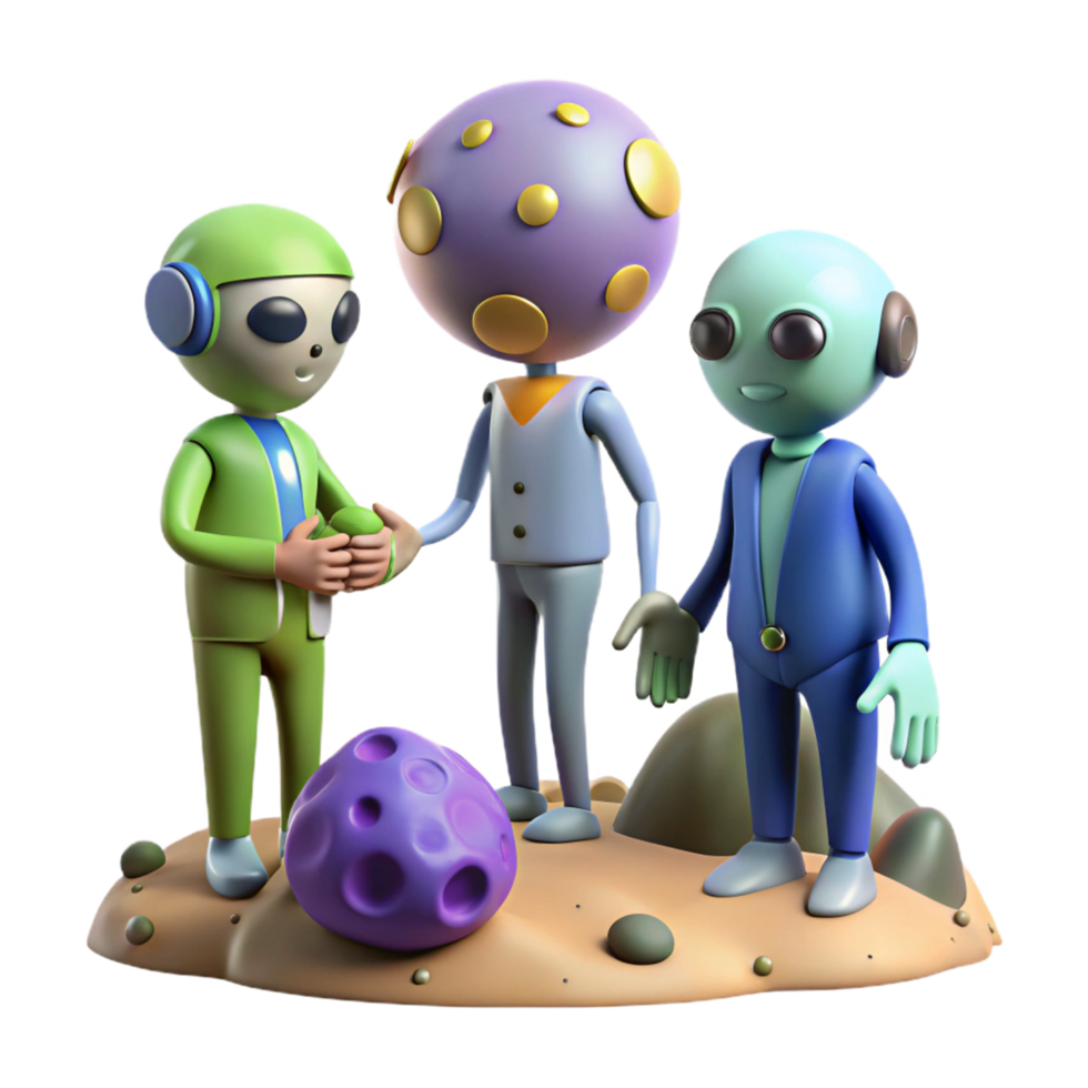 Alien Encounter with Mysterious Space Rocks and Friendly Extraterrestrial Creatures png