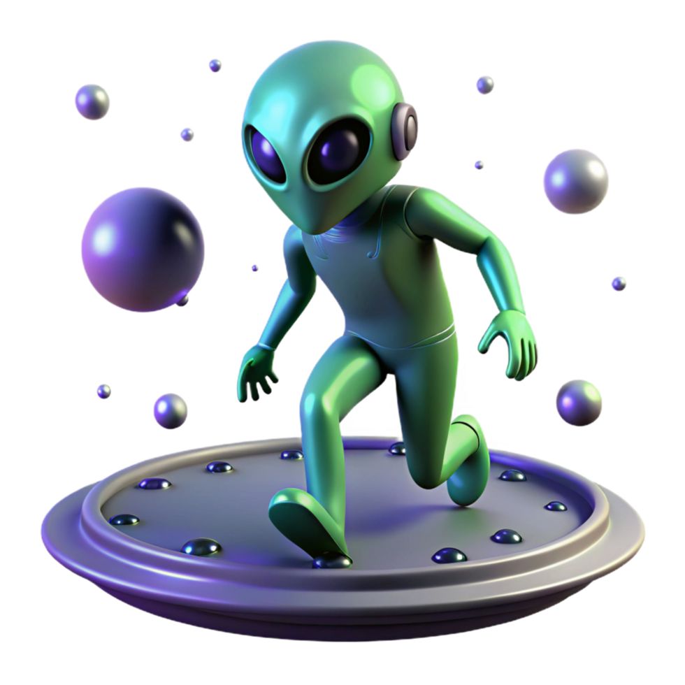 Alien Running on Platform with Futuristic Design and Playful Expression png