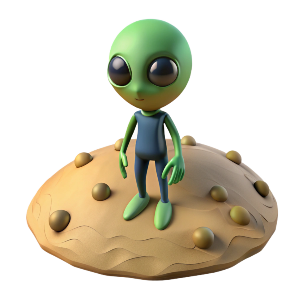 Cute Alien on Planet in a Whimsical Three Dimensional Scene of Extraterrestrial Fun png