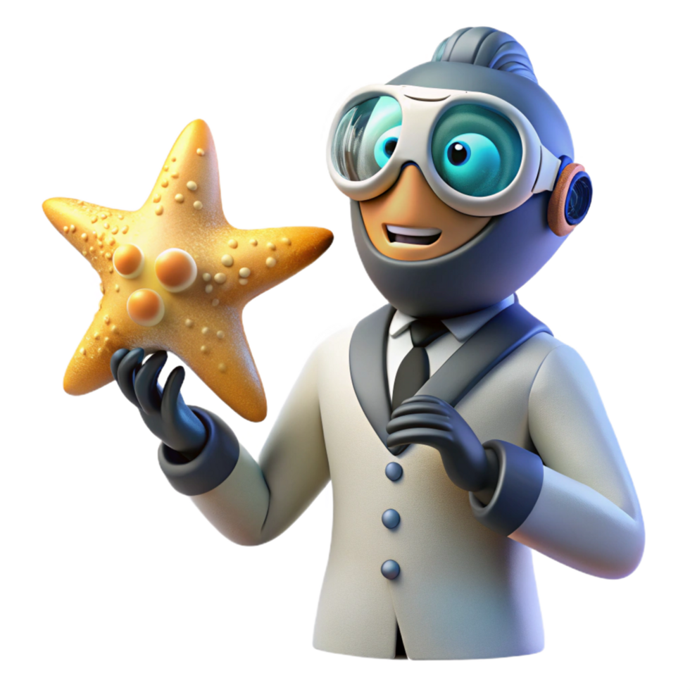 Ocean Starfish Scientist A dynamic depiction of a starfish navigating a world of science, capturing the essence of exploration in a digital world. png