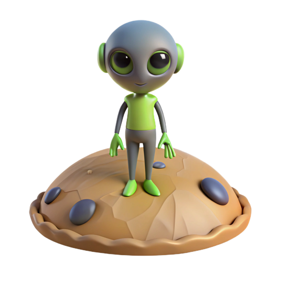 Alien on a Pie Planet - A whimsical depiction of an alien exploring a planet shaped like a pie blending extraterrestrial elements with playful design png