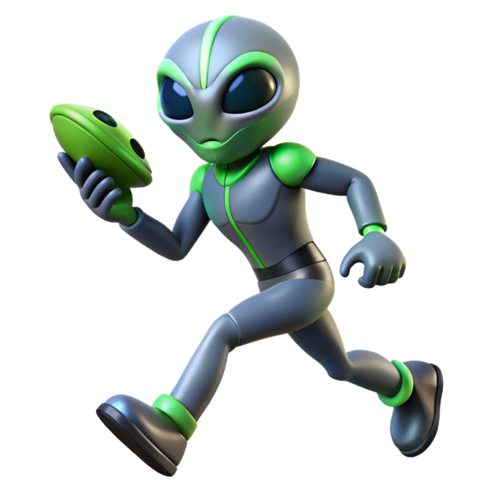 Alien Running with a Flying Saucer in a Sci-Fi Adventure of Speed png