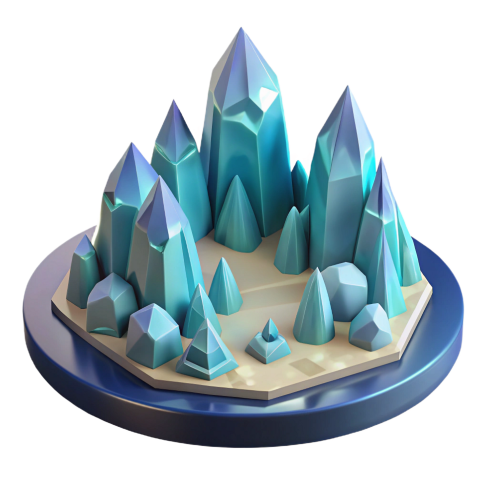 Crystal Island Three Dimensional Render with Sparkling Waters and Enchanting Landscape png