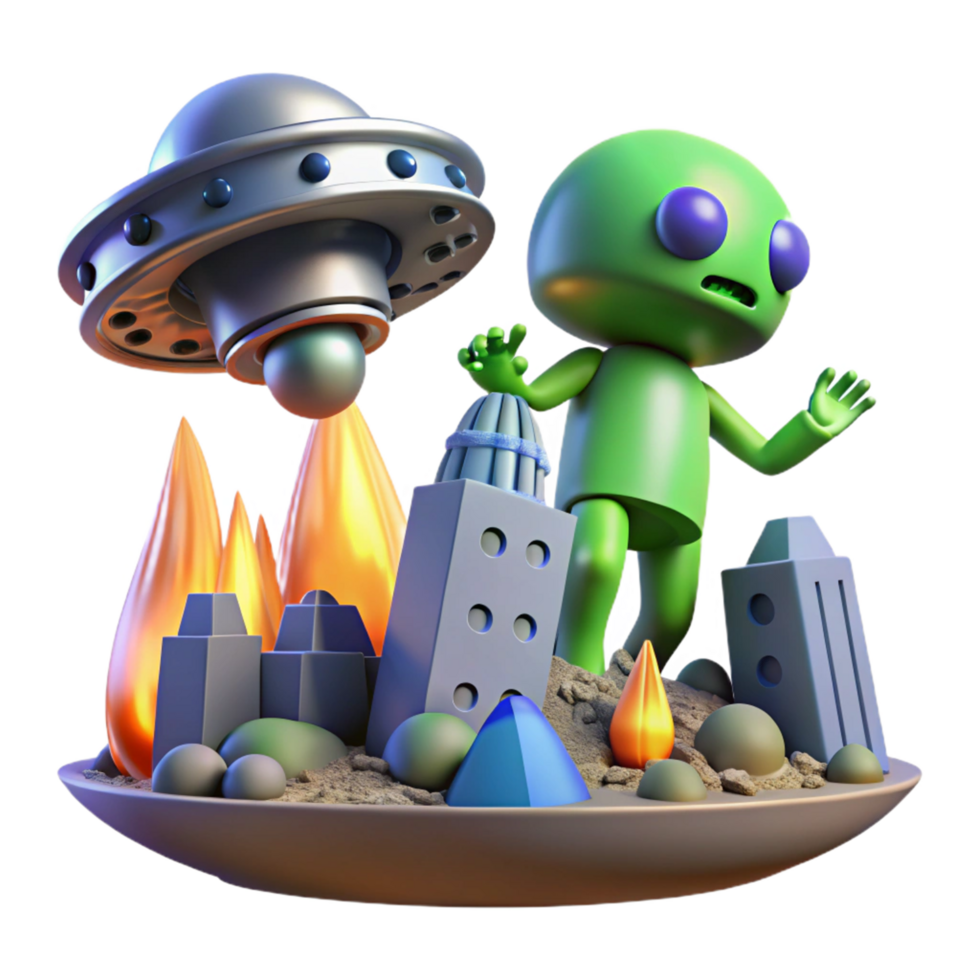 Alien Invasion City Under Attack - A dynamic depiction of an alien invasion with a city under attack capturing the essence of extraterrestrial adventure and intense action png
