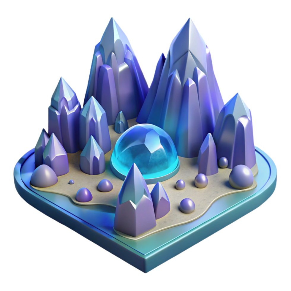 Crystal Mountainscape 3D Render A serene depiction of a mountainscape crafted from crystals, brought to life in a stunning three-dimensional render. png