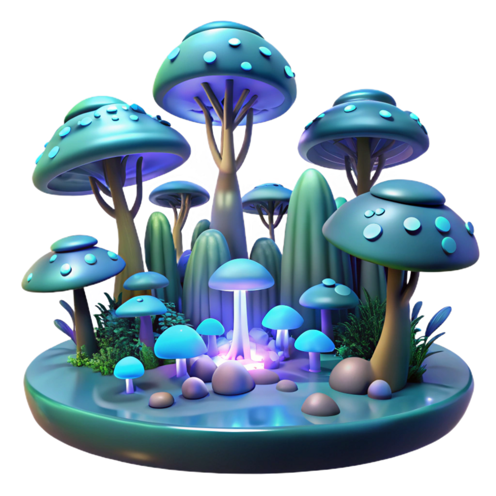 Glowing Mushroom Forest Scene - A luminous depiction of a mushroom forest scene with glowing elements highlighting its enchanting presence and mystical atmosphere png