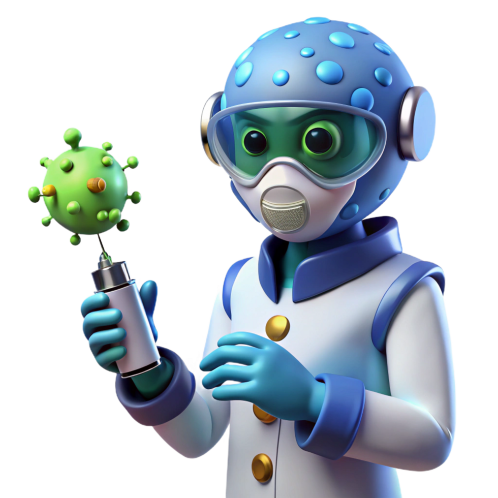 Virus Research Scientist and Vaccine - A dynamic depiction of a scientist conducting virus research with a vaccine capturing the essence of scientific discovery and medical advancement png
