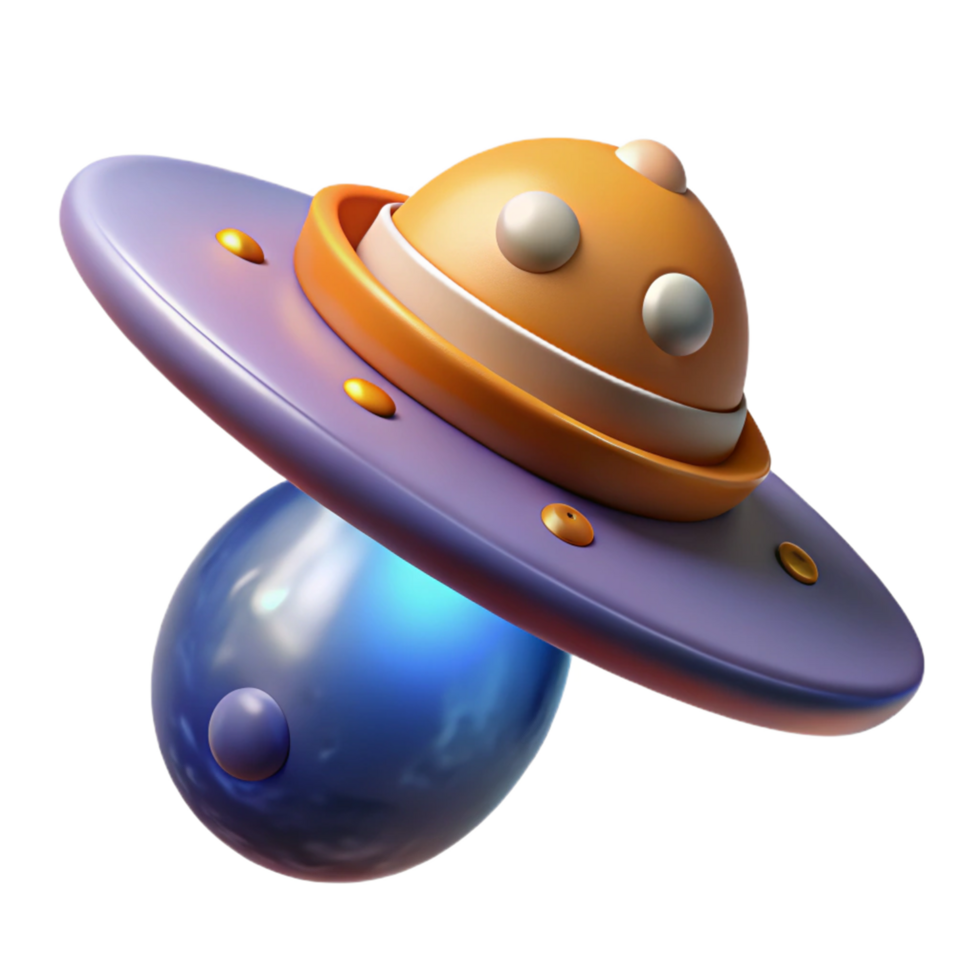 Three Dimensional Render Cute Alien Spaceship in a Whimsical Scene of Extraterrestrial Fun png