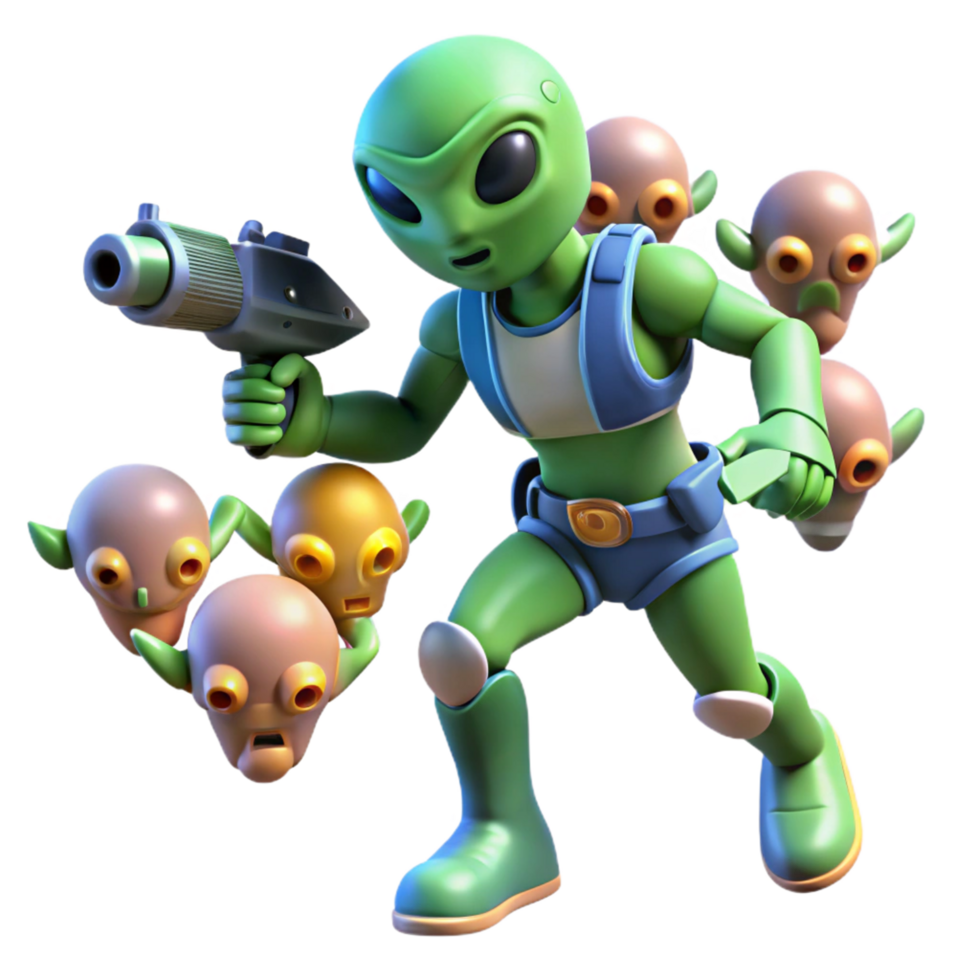 Alien Shooter Galactic Rescue A dynamic depiction of a shooter navigating a world of aliens, capturing the essence of galactic rescue in a digital world. png