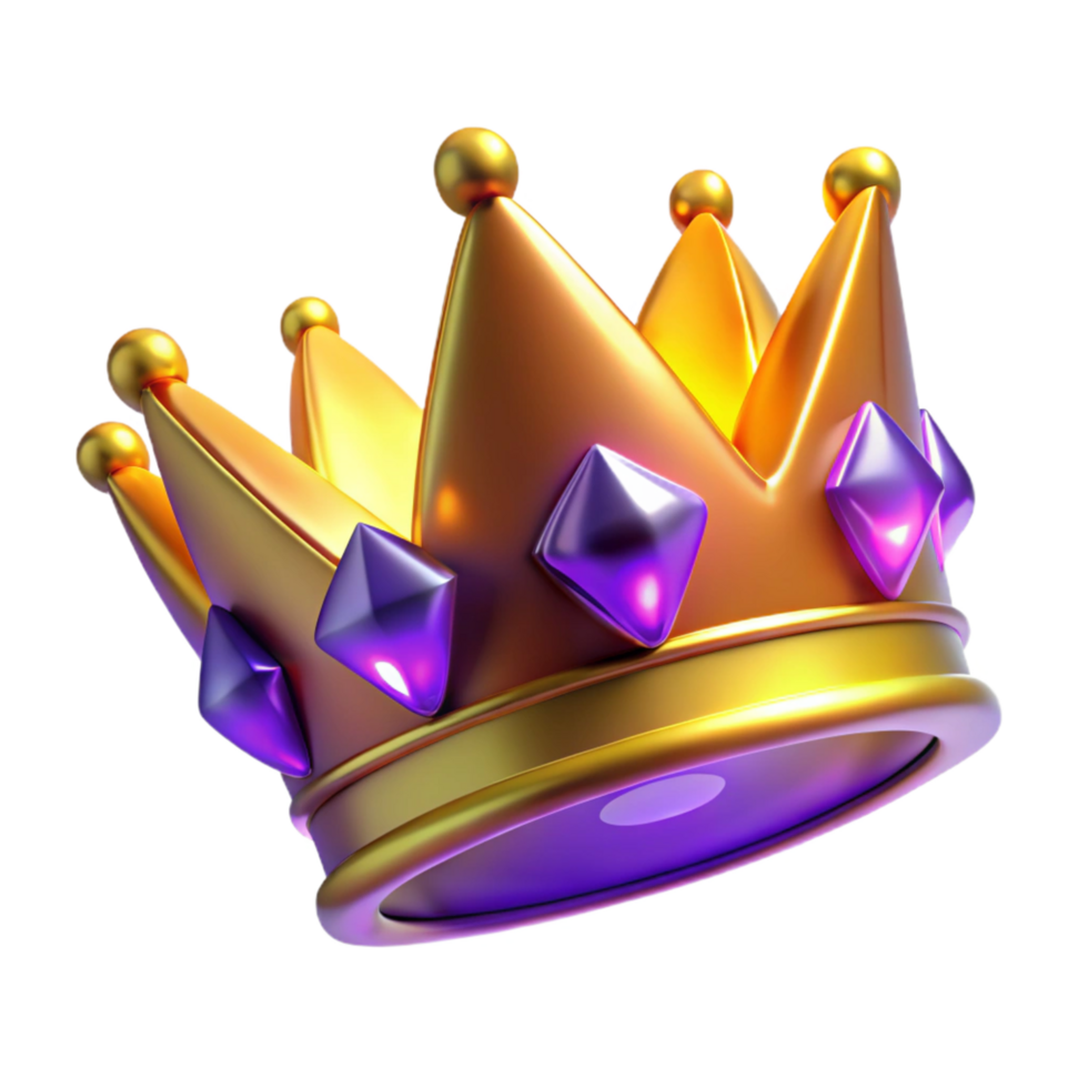 Golden Crown with Purple Gems in a Radiant Three Dimensional Scene of Royalty png