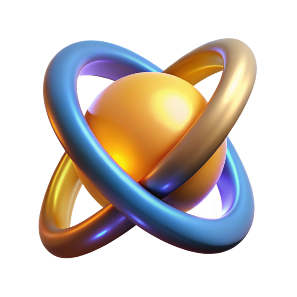 Abstract 3D Sphere with Rings A dynamic depiction of a sphere surrounded by rings, captured in abstract three-dimensional art. png