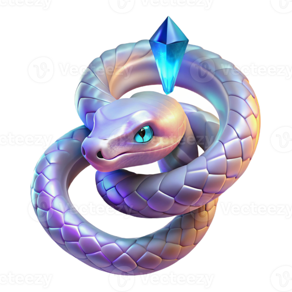 Mystic Snake with Crystal A mystical 3D depiction of a snake with a crystal, capturing its enchanting presence and magical elements. png