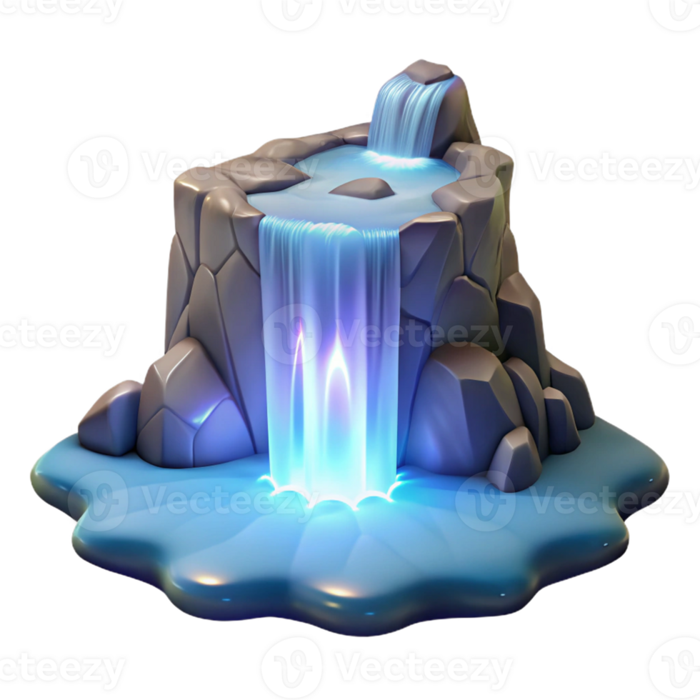 Glowing Waterfall 3D Model A radiant waterfall navigating the digital landscape, its surface glowing with vibrant colors in a stunning render. png