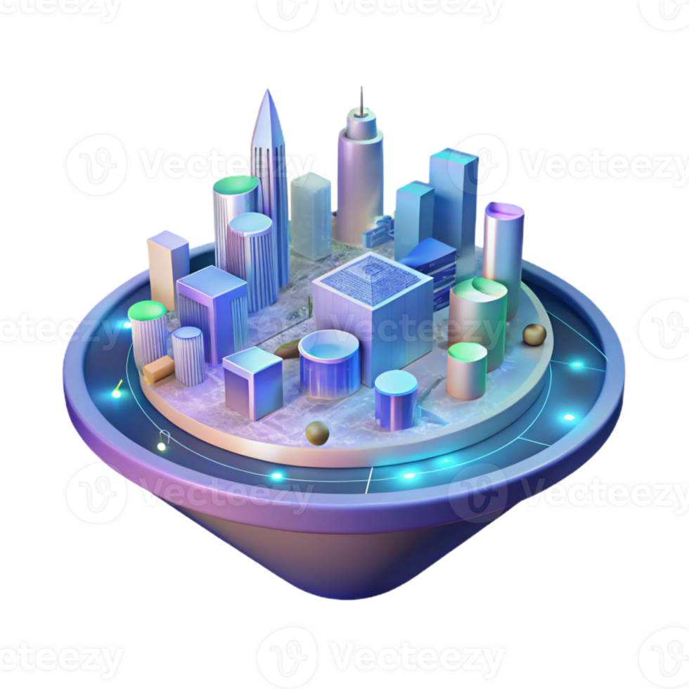 Futuristic Cityscape in a Three Dimensional Render with Urban Innovation and Advanced Architecture png