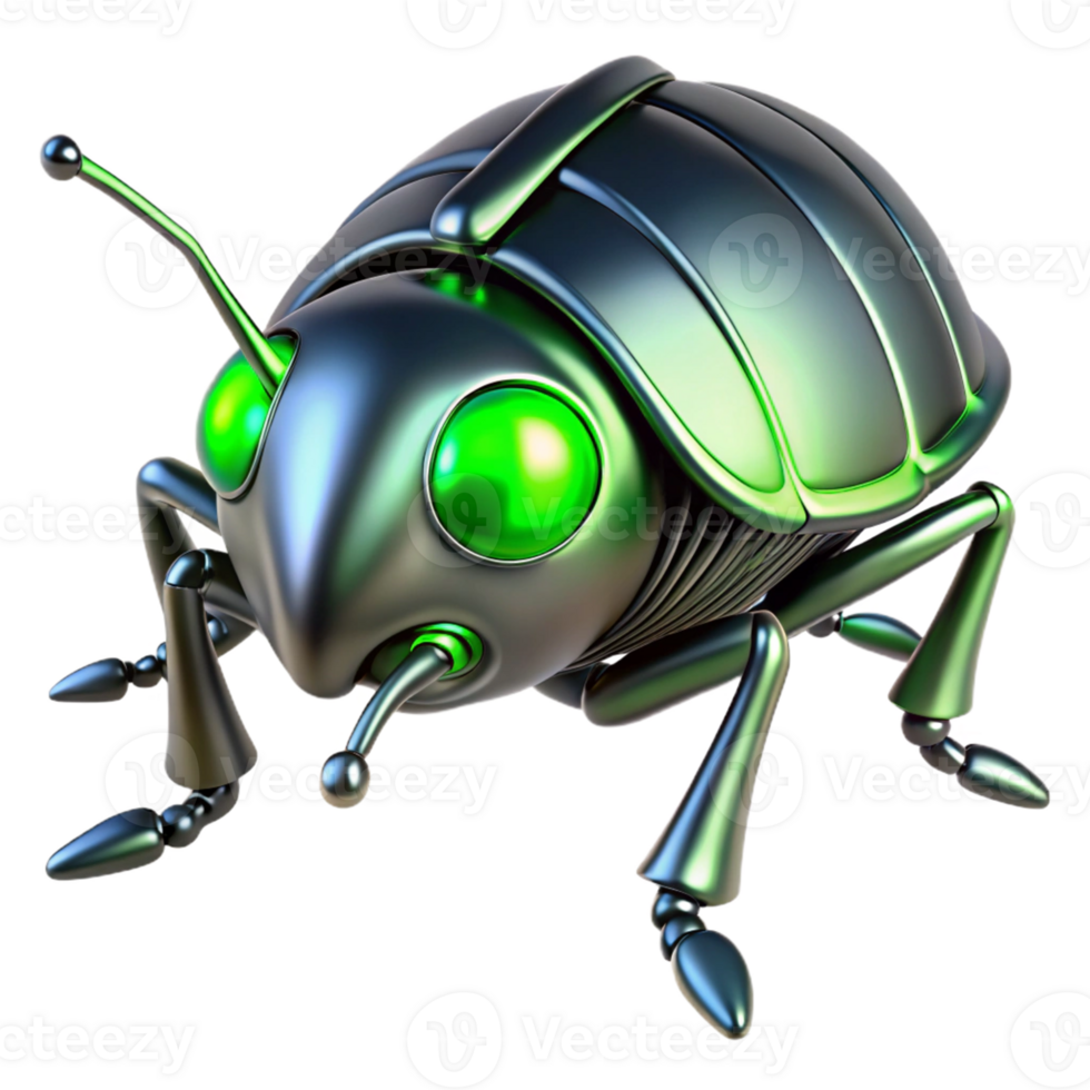 Metallic Robot Beetle 3D Render A futuristic 3D depiction of a metallic robot beetle, showcasing its advanced design and mechanical features. png