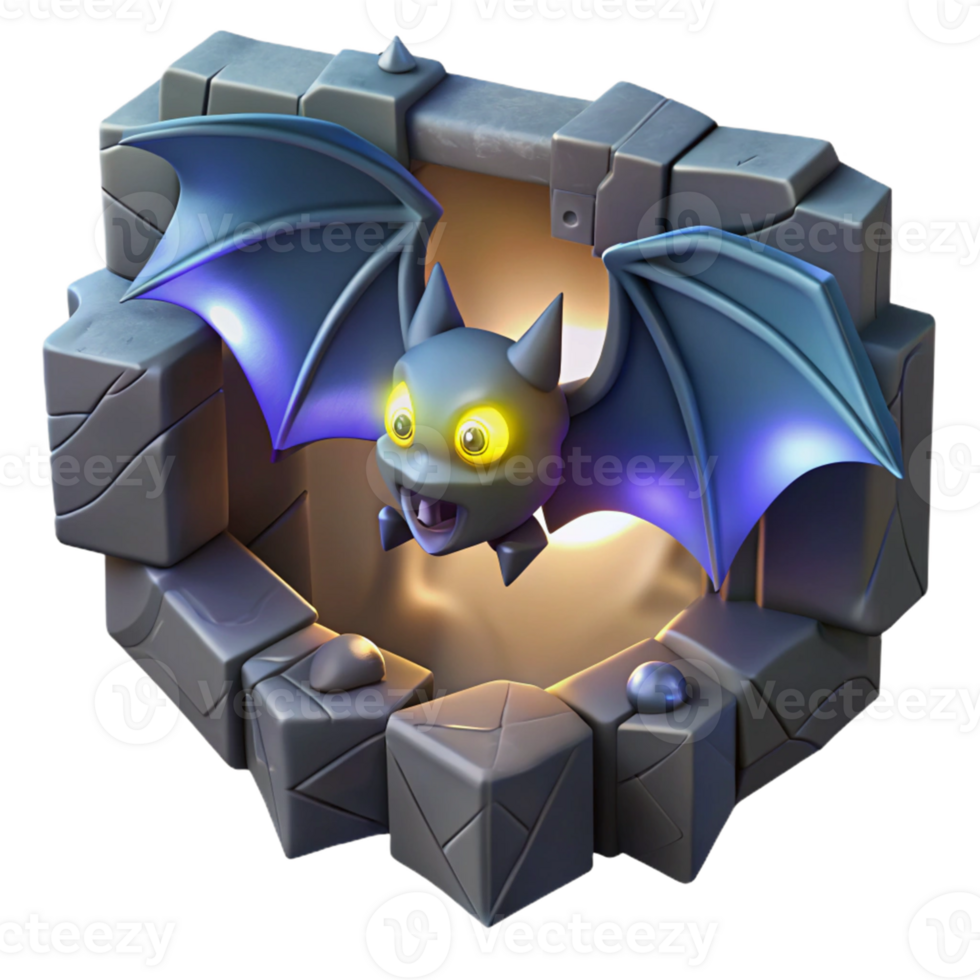 Bat in Stone Frame A dynamic depiction of a bat framed in stone, navigating the digital night in a stunning render. png