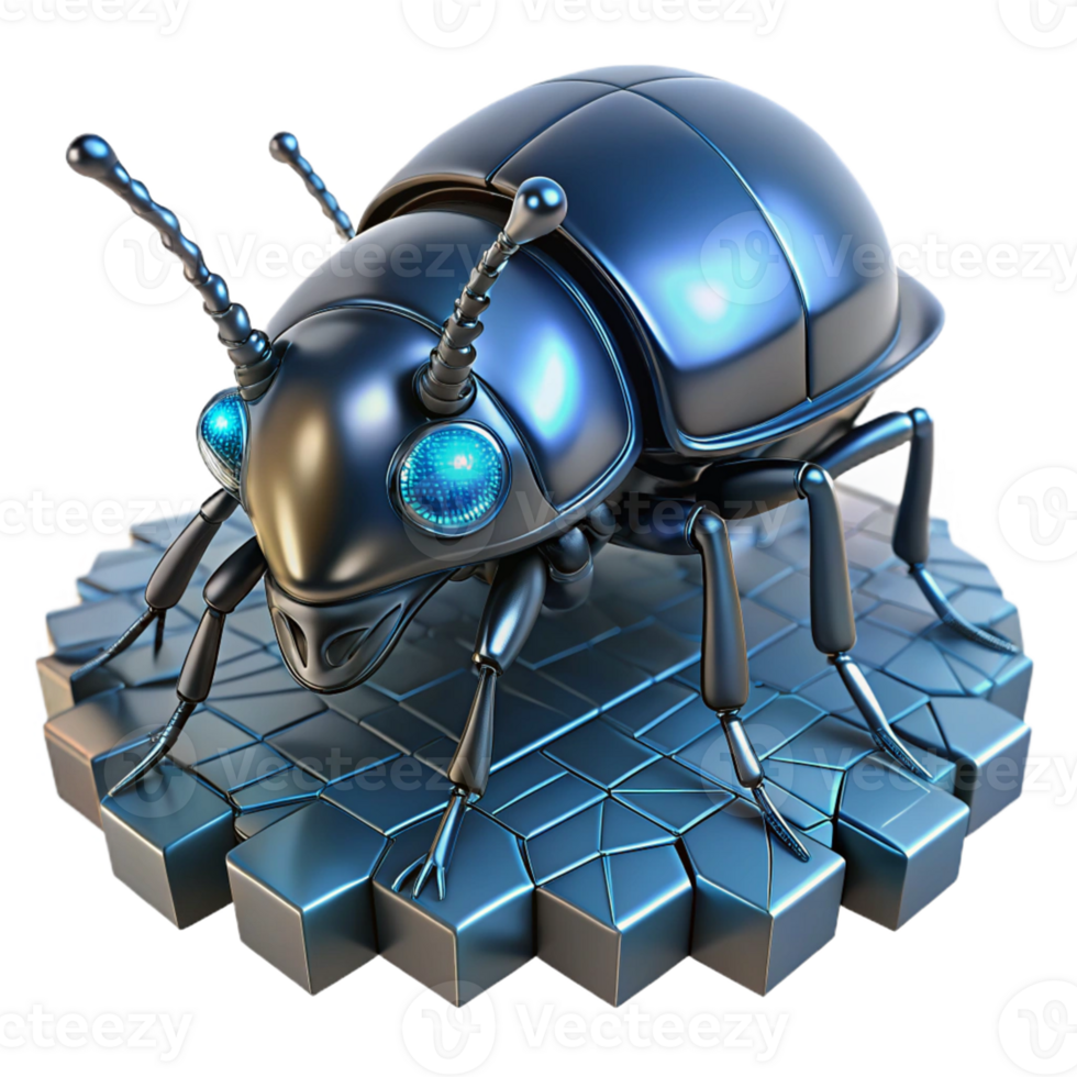 Cyber Beetle Digital Security Threats - A futuristic depiction of a beetle with cybernetic elements highlighting its advanced mechanical design and digital security threats png