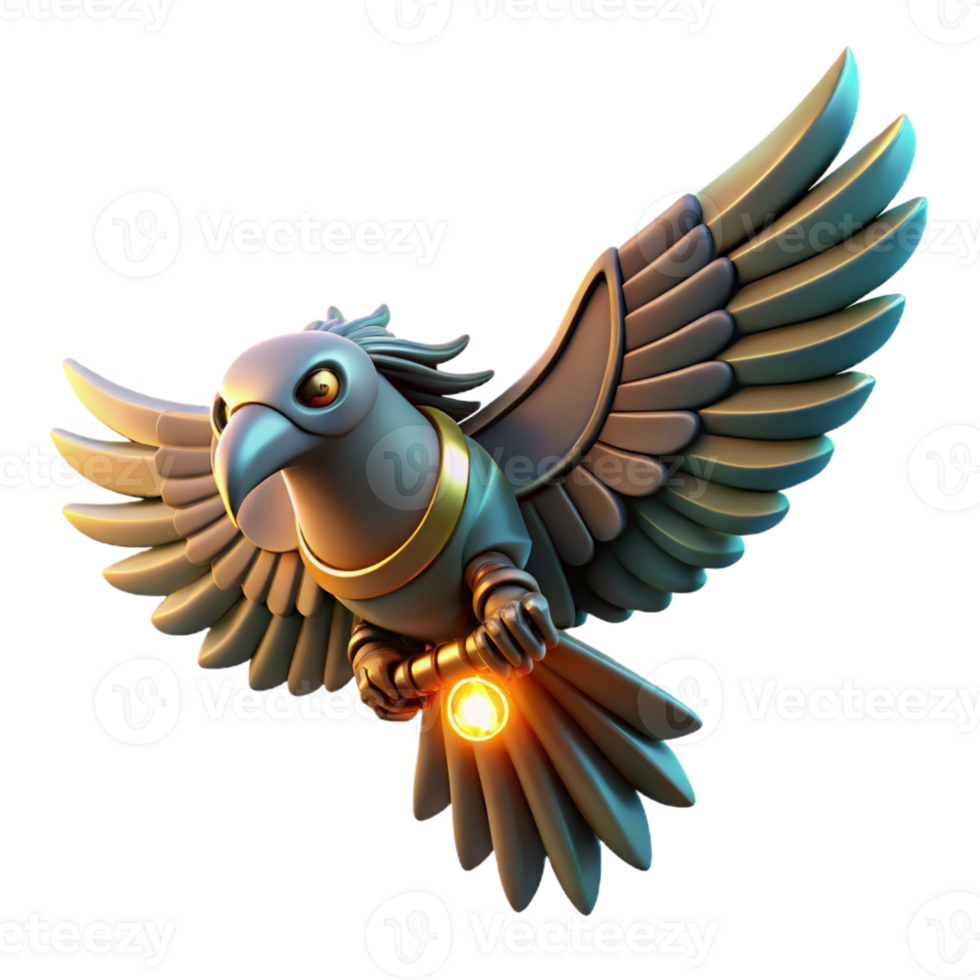 Mechanical Bird in Flight A futuristic bird crafted as a mechanical design, navigating the digital sky with precision. png