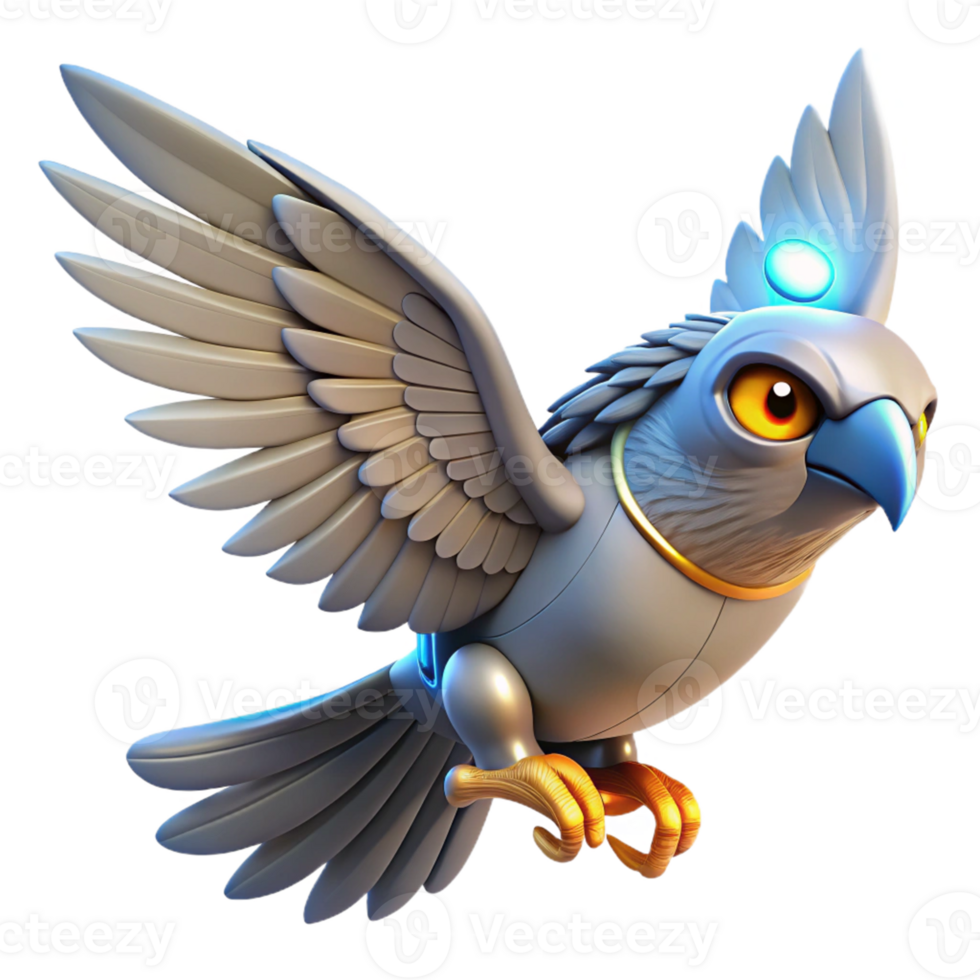 Robotic Bird in Flight A futuristic bird crafted as a robotic design, navigating the digital sky with precision. png