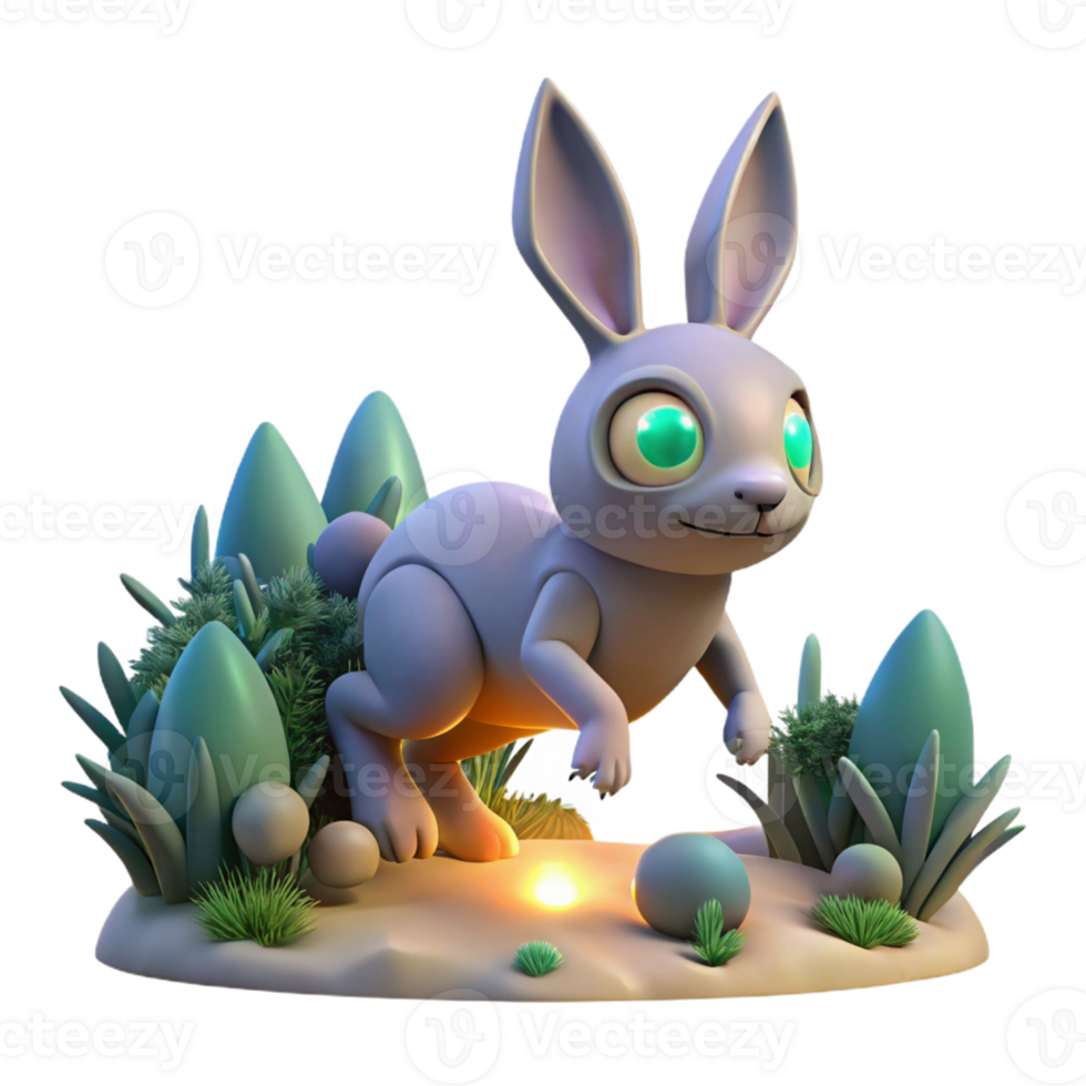 Cute Bunny in a Magical Garden - A charming depiction of a cute bunny exploring a magical garden filled with vibrant flowers and enchanting elements png