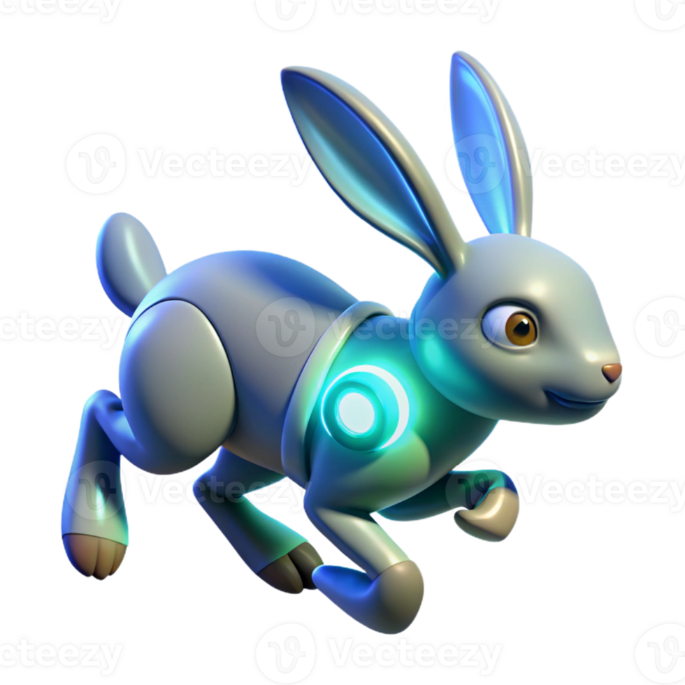 Cybernetic Rabbit 3D Render A futuristic rabbit crafted in a stunning three-dimensional render, showcasing advanced design. png