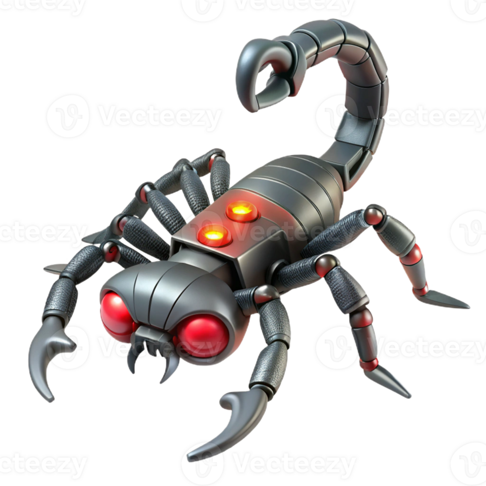 Robotic Scorpion 3D Model A detailed 3D model of a robotic scorpion, showcasing its mechanical design and futuristic features. png