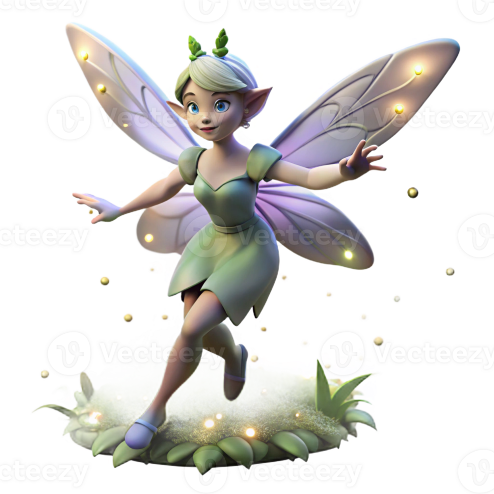 Luminous Fairy in Green Dress A radiant fairy navigating the digital forest, her dress glowing with vibrant green colors in a digital world. png