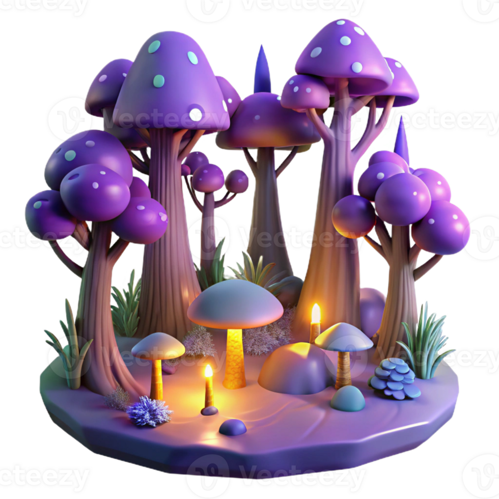Enchanted Mushroom Forest A magical scene of a forest filled with glowing mushrooms, capturing the essence of enchantment in a digital world. png