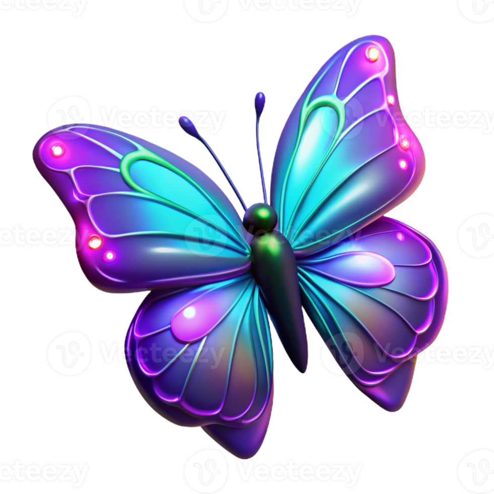 Glowing Butterfly in a Three Dimensional Render with Luminous Wings and Vibrant Colors png
