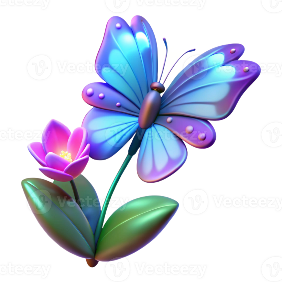 Vibrant Butterfly on Flower - A captivating depiction of a butterfly resting on a flower with vibrant colors highlighting its delicate beauty png