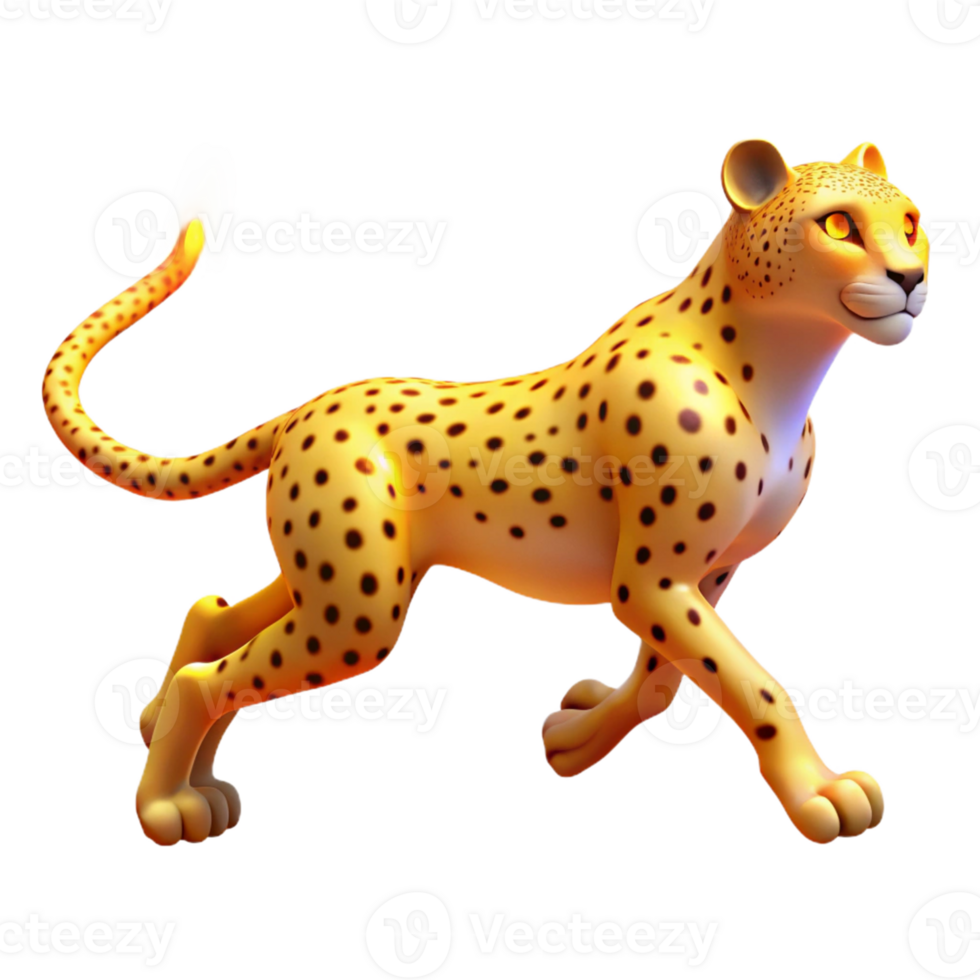 Flaming Cheetah 3D Render A dynamic 3D depiction of a cheetah with flaming elements, highlighting its intense and fiery presence. png
