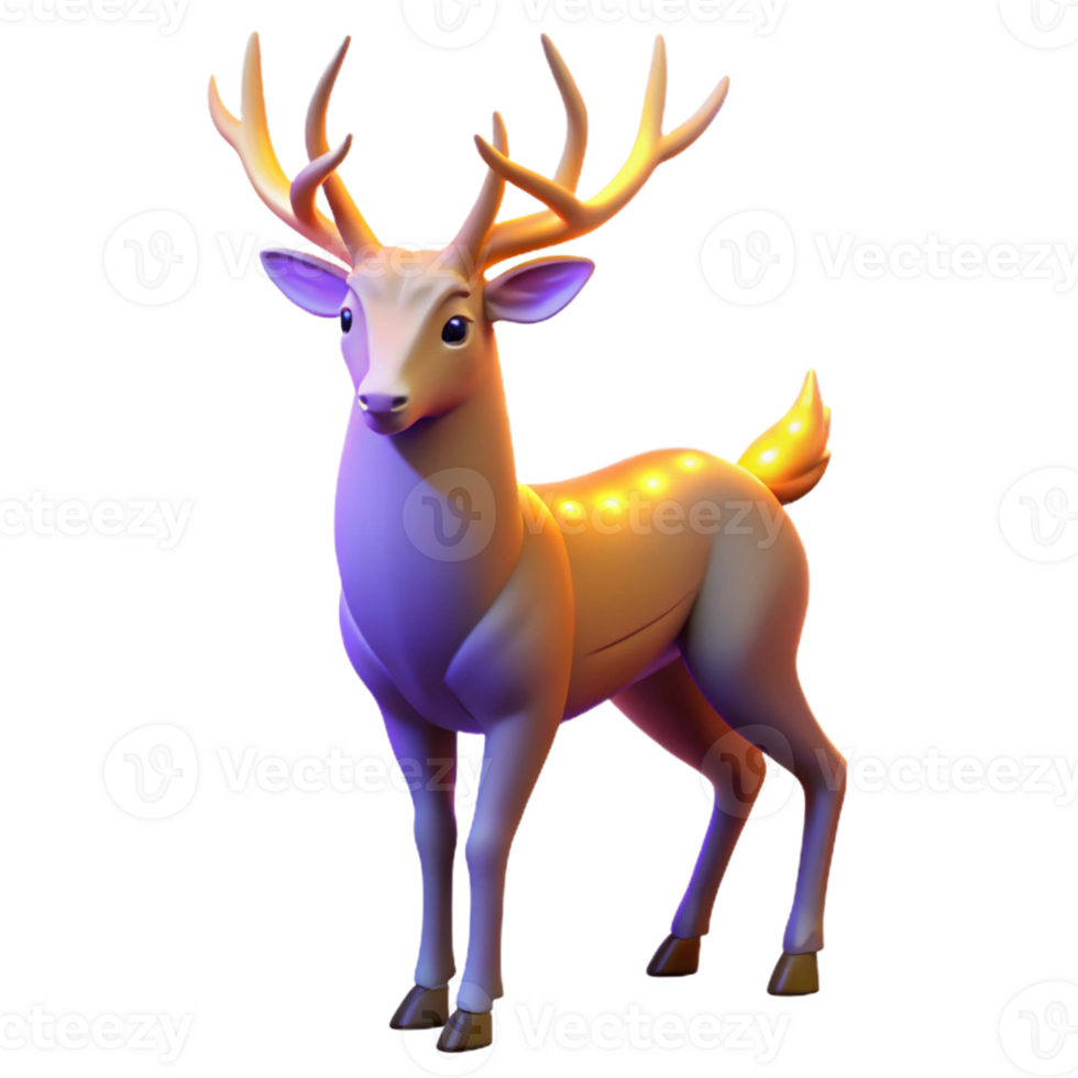 Glowing Deer 3D Render A radiant deer navigating the digital forest, its fur glowing with vibrant colors in a stunning render. png