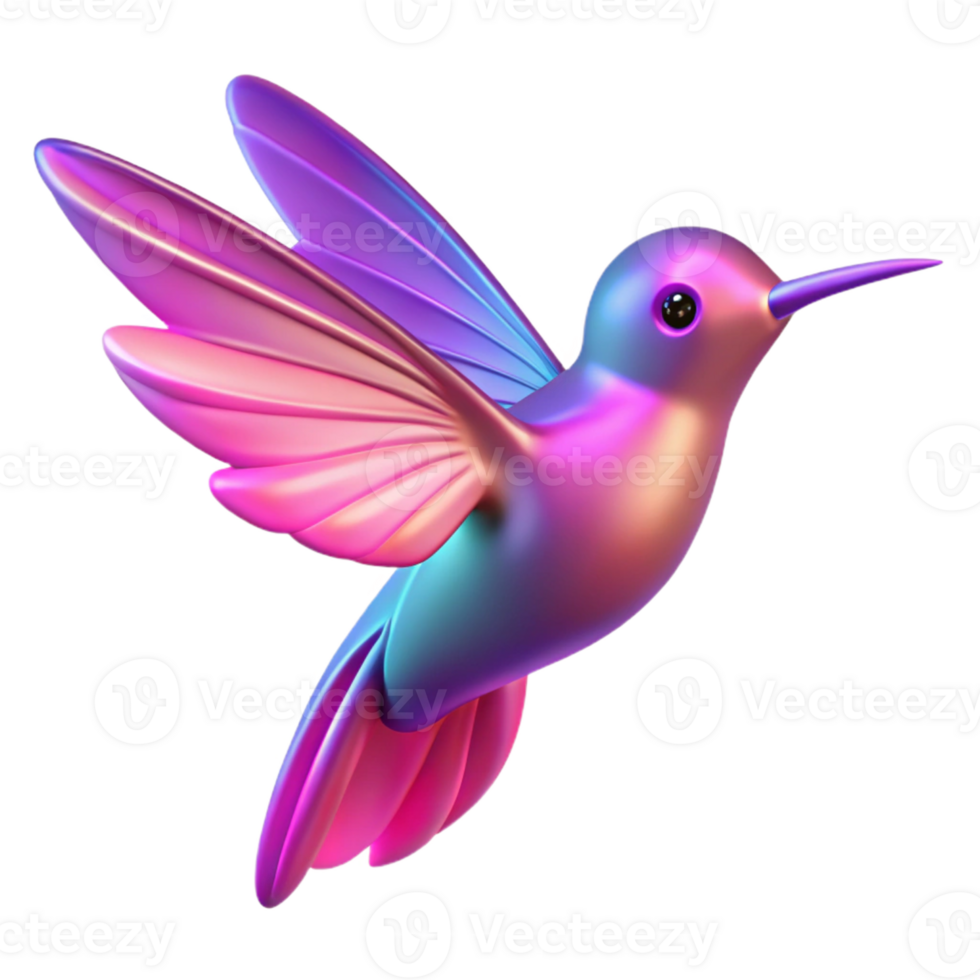 Vibrant Hummingbird 3D Render - A captivating 3D render of a hummingbird with vibrant colors highlighting its delicate beauty and dynamic movement png
