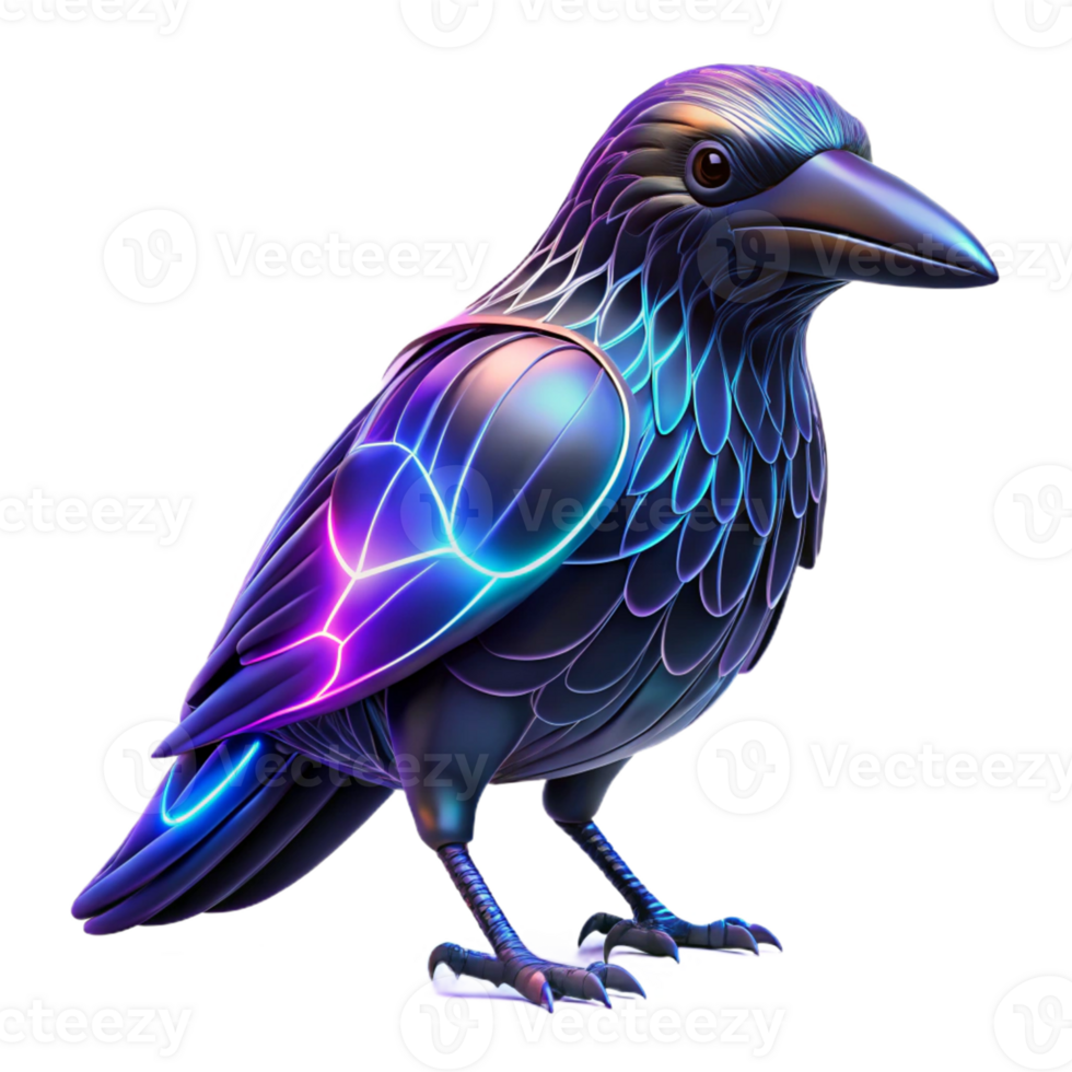 Neon Raven Three Dimensional Render in a Vibrant Scene of Wildlife png