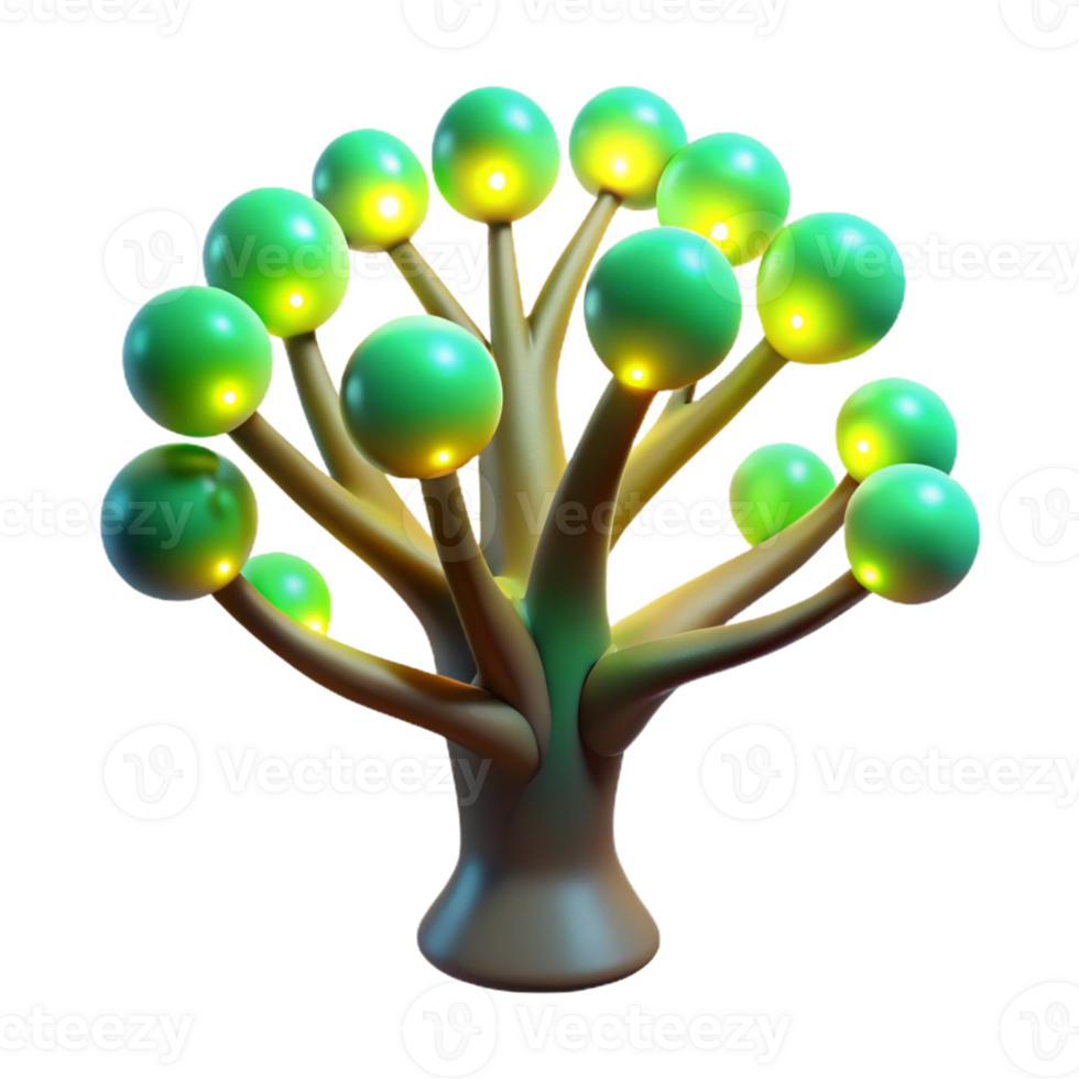 brilhando esfera árvore 3d render uma místico 3d representação do uma árvore adornado com brilhando esferas, criando a encantador e sobrenatural atmosfera. png
