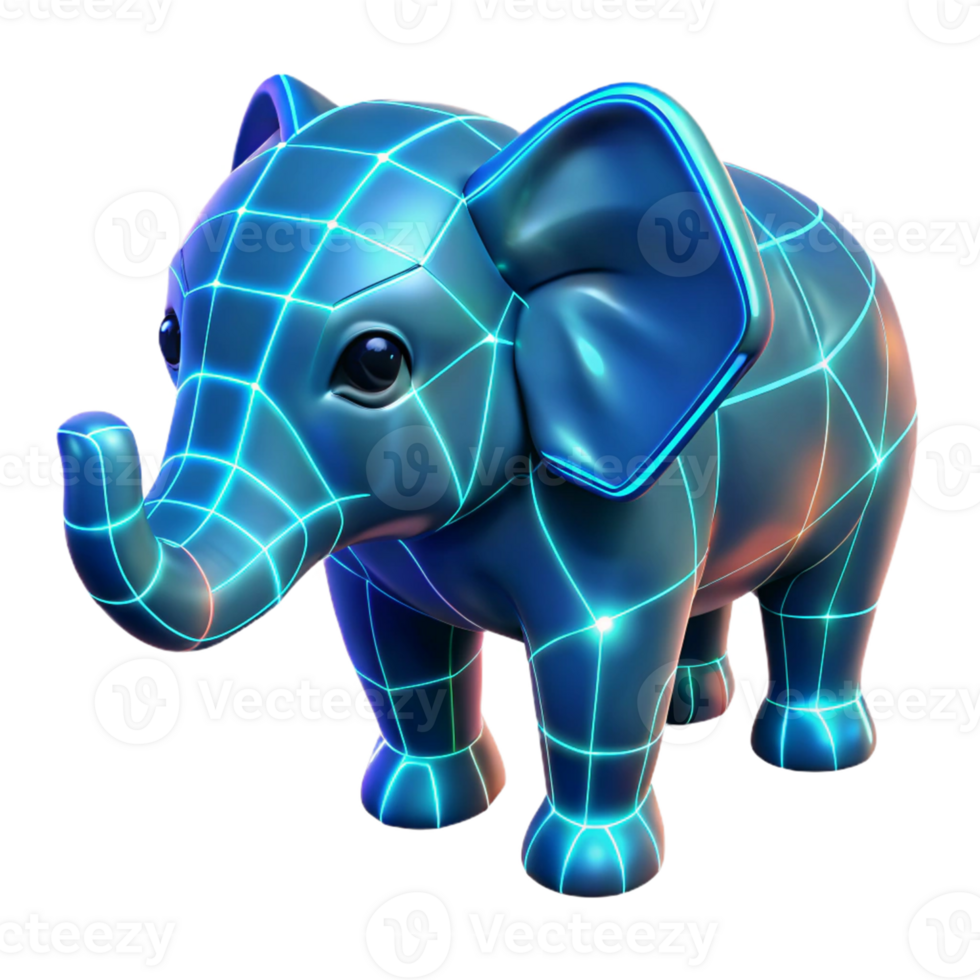 Neon Wireframe Elephant 3D Model A dynamic depiction of an elephant crafted in a neon wireframe model, capturing the essence of digital design. png