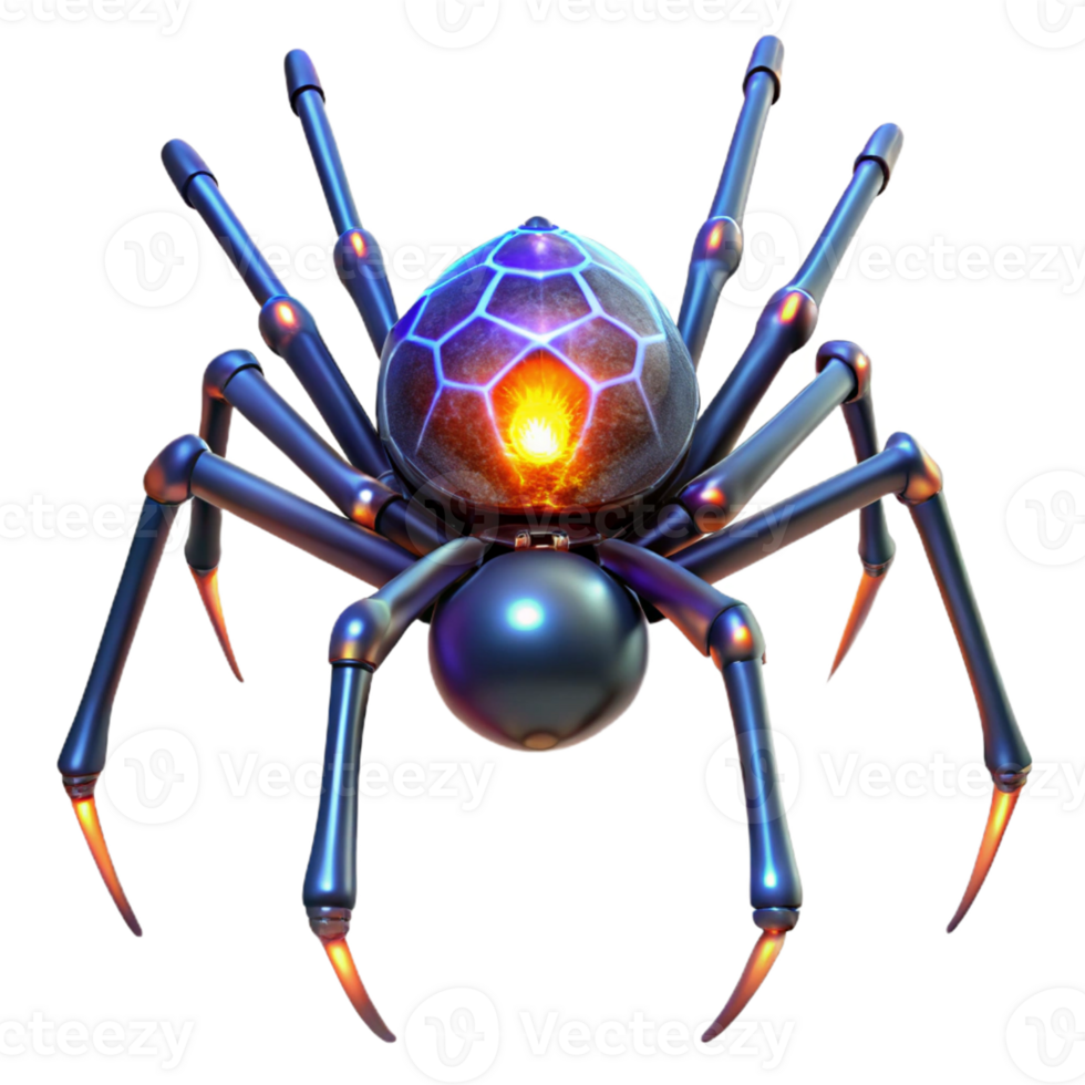Cybernetic Spider 3D Render A futuristic 3D depiction of a cybernetic spider, showcasing its advanced mechanical design and technological features. png