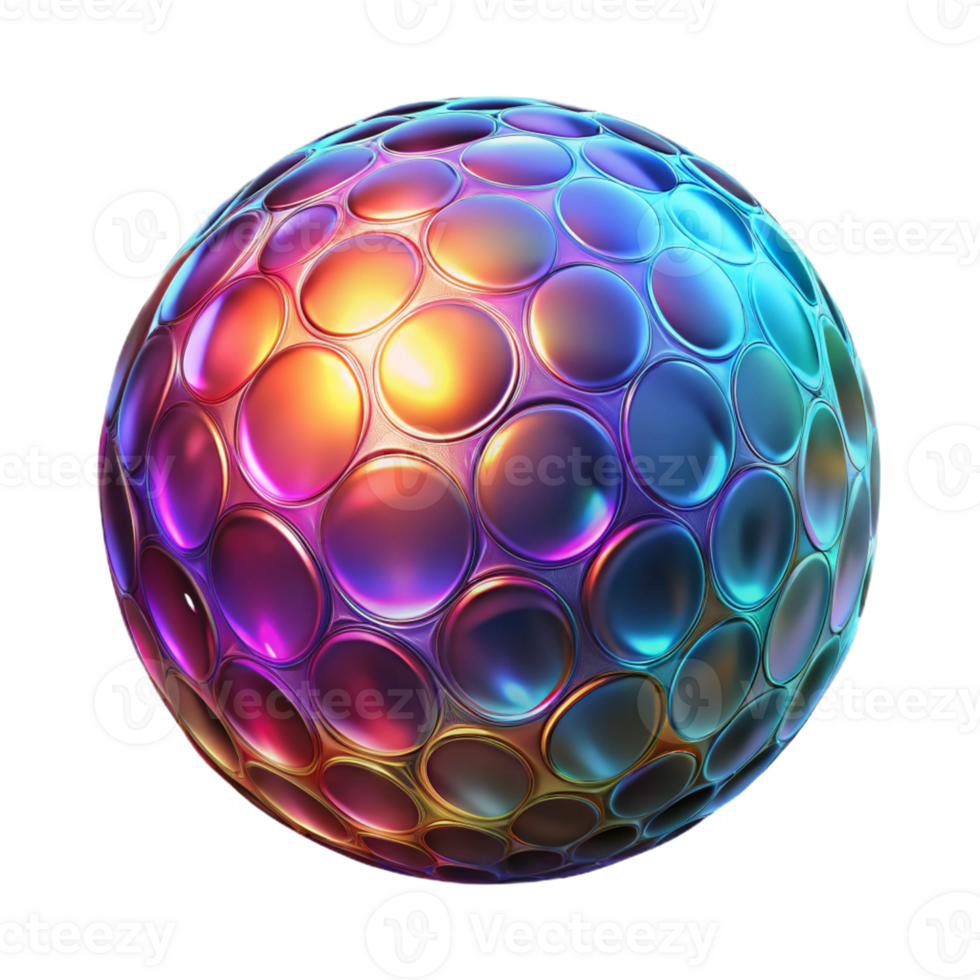 Iridescent Sphere, Abstract 3D Render A conceptual 3D depiction of an iridescent sphere, focusing on vibrant colors and luminescent elements. png