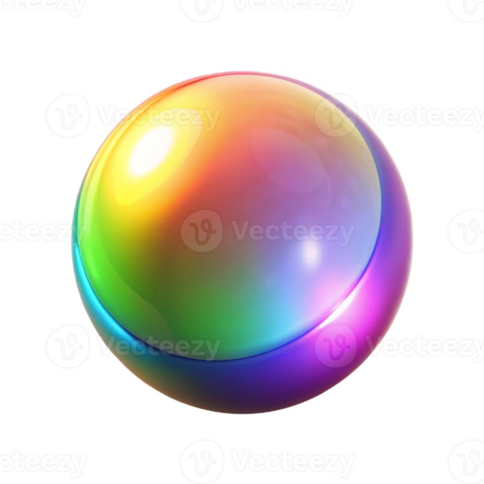 Rainbow Sphere Abstract 3D Render A dynamic depiction of a sphere glowing with rainbow colors, captured in abstract three-dimensional art. png