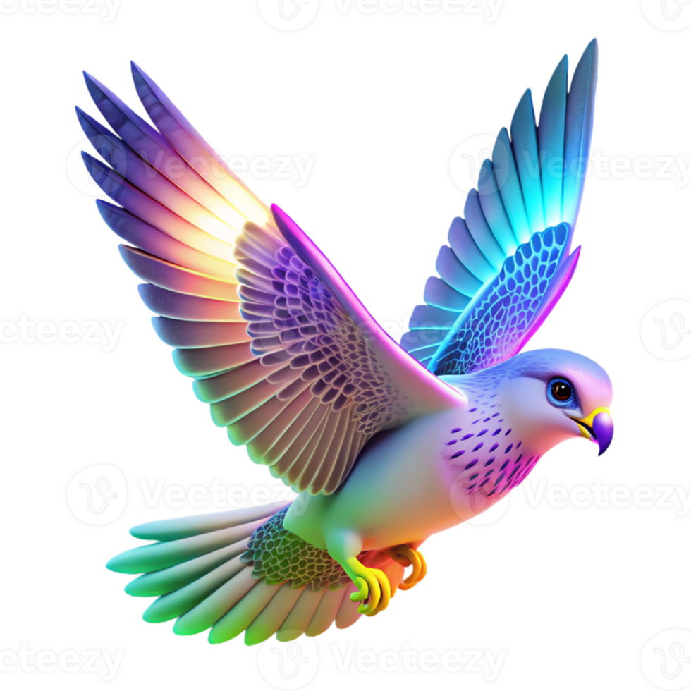 Rainbow Bird in Flight A vibrant 3D depiction of a rainbow bird in flight, capturing its dynamic and radiant presence. png